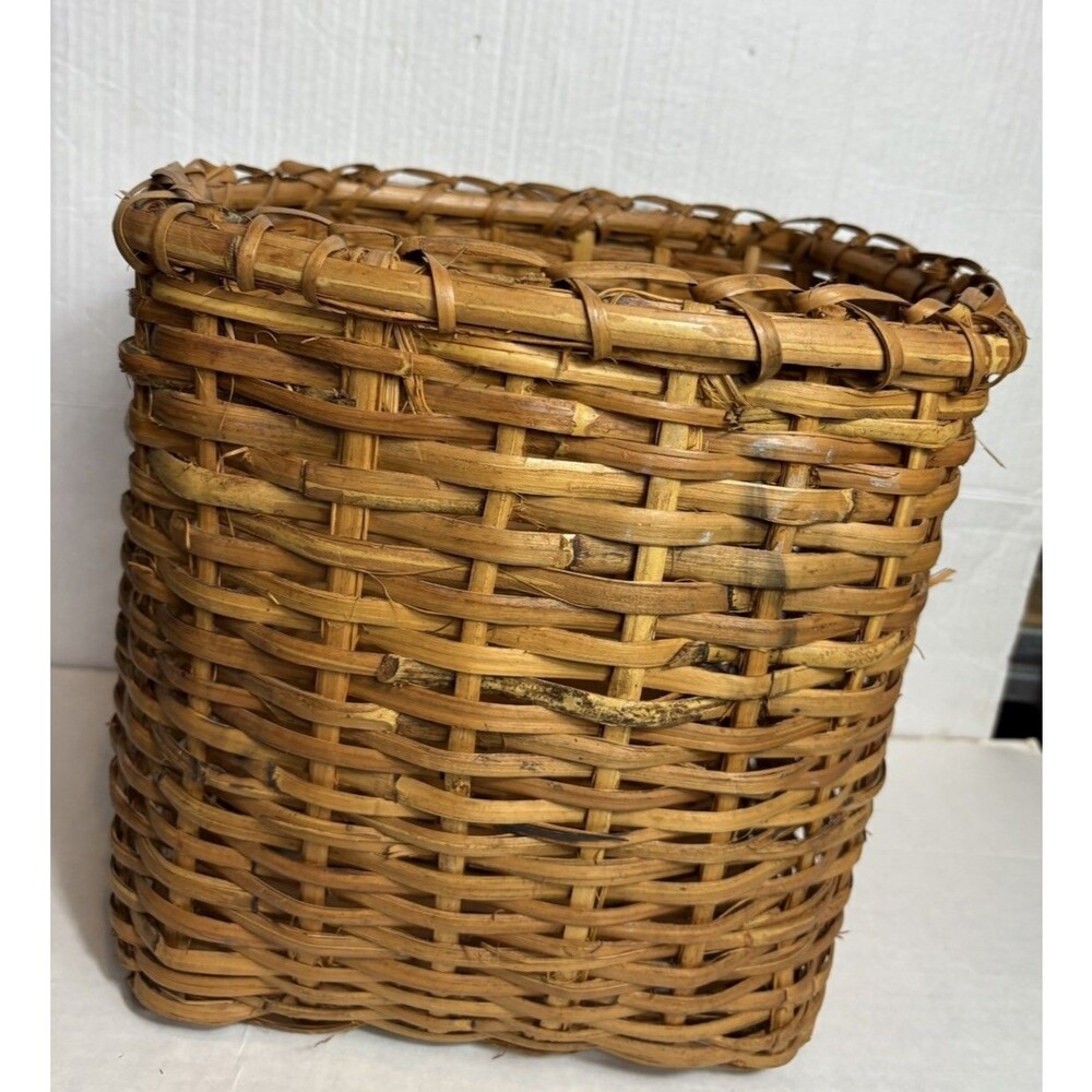 Vintage Handmade Wicker Basket Square Storage Bin Primitive Farmhouse Boho